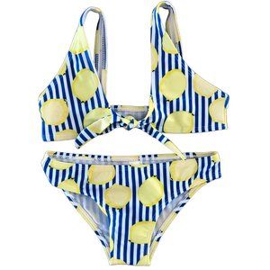 NWOT | Girls Lemon Print w/Blue Strip Halter Top Bikini | Size 8Y